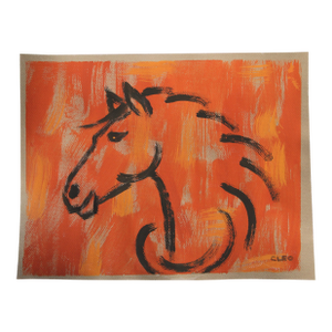Mimimalist Horse Portrait Art Deco Gold Burnt Sienna Original Painting by Cleo Plowden