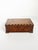 French wooden box dating from the 1970s, featuring richly figured wood veneer and delicate marquetry decoration. The...