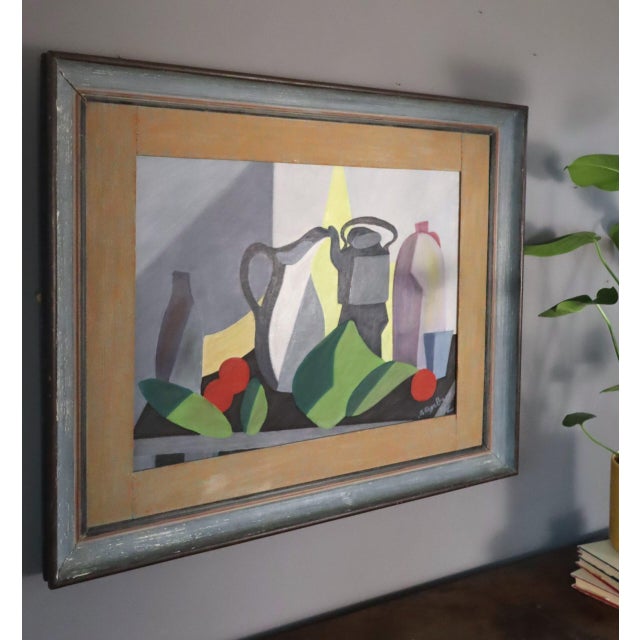1955 Mid-Century Modern 'Still Life Elements' Swedish Original Cubist Oil Painting, Framed For Sale - Image 4 of 11