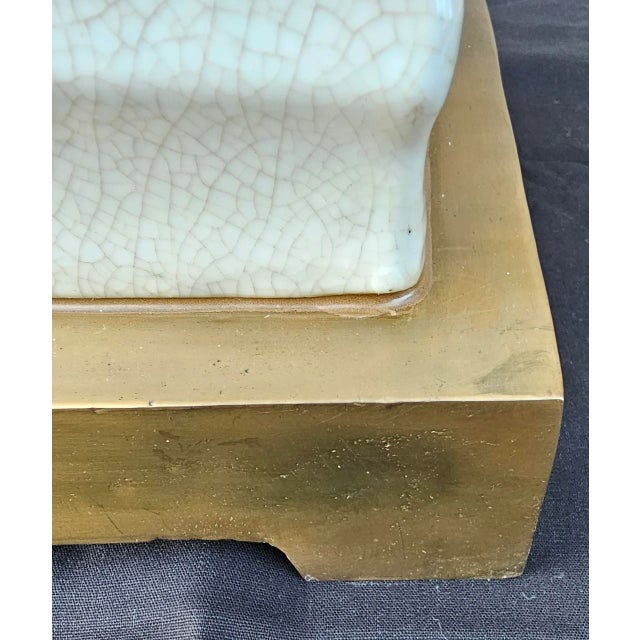 Late 20th Century Modern Fluted Crackle Glaze and Solid Brass Table Lamps - a Pair For Sale - Image 4 of 7