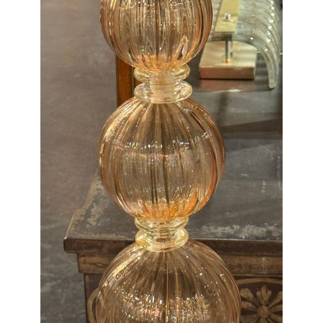 Pair of Large Scale Murano Peach and Gold Ball Form Lamps For Sale In Dallas - Image 6 of 7