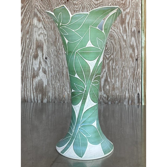 Vintage Palm Leaf Engraved Vase For Sale - Image 4 of 7