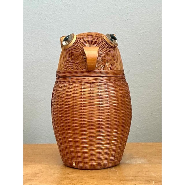 Vintage Shanghai Weave Rattan Owl Basket For Sale - Image 9 of 12