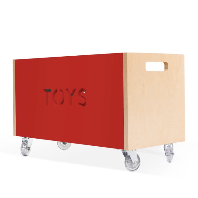 Nico & Yeye Toy Box Chest on Casters Birch Wood Veneer Red Chairish