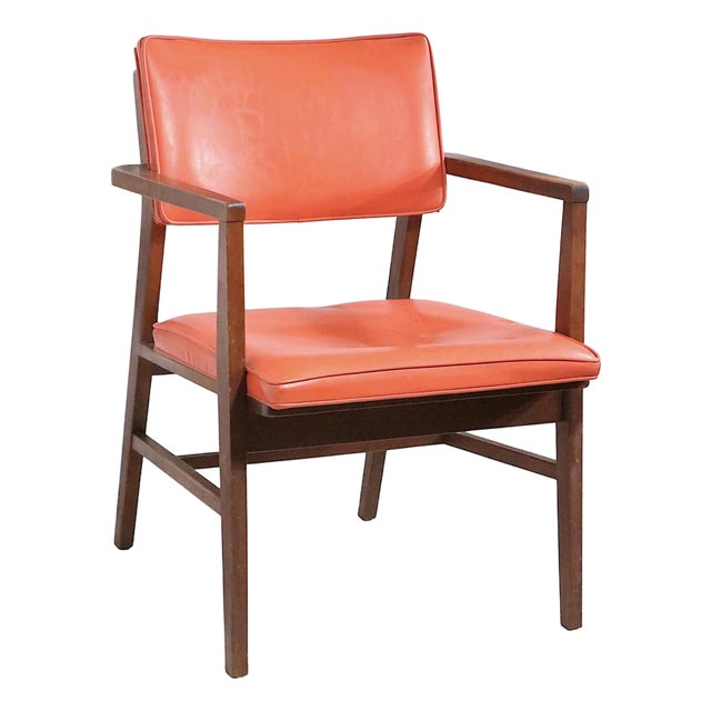Mid 20th Century Orange Vinyl Seat Arm Chair For Sale