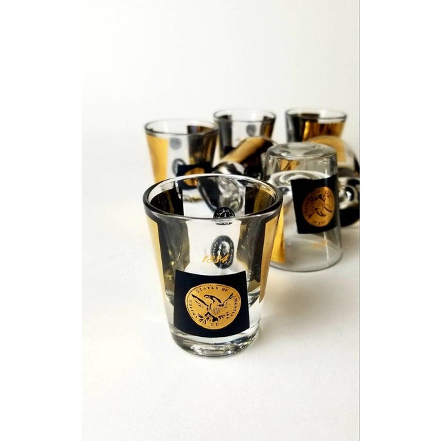 MidCentury Cera 22kt Gold & Black Us Dollar Gold Coins Shot Glasses