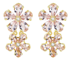 Nina Zhou Morganite Diamond Double Blossom Drop Earrings in 14k Gold - a Pair