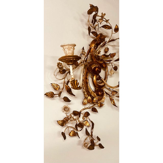 Mid 20th Century Mid Century Modern Florentine Italian Gilt Tole Wall Candle Sconce For Sale - Image 5 of 7