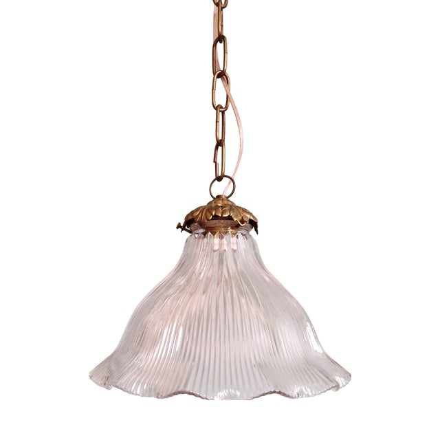 Pendant Light in Grooved Clear Glass from Holophane, 1930s For Sale