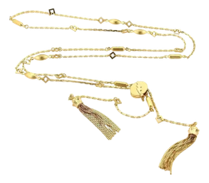 Fancy Design 18k Yellow Gold Long Chain Tassel Necklace