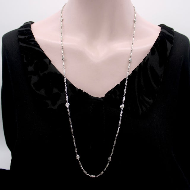 1920s Art Deco Platinum Diamond by the Yard 30” Necklace For Sale - Image 10 of 11