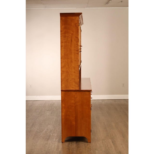 Shaker Shoppe Cherry Stepback Cupboard With Glass Door Hutch For Sale - Image 16 of 18