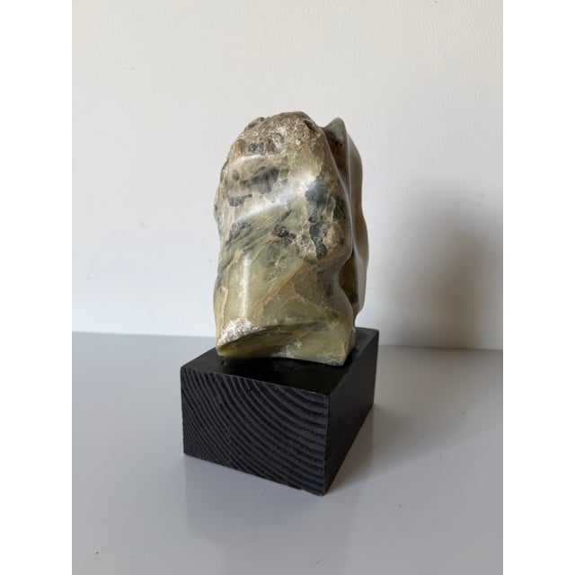 Green 1980’s Vintage Carved Abstract Marble Sculpture on Black Wood Base, Unsigned For Sale - Image 8 of 11