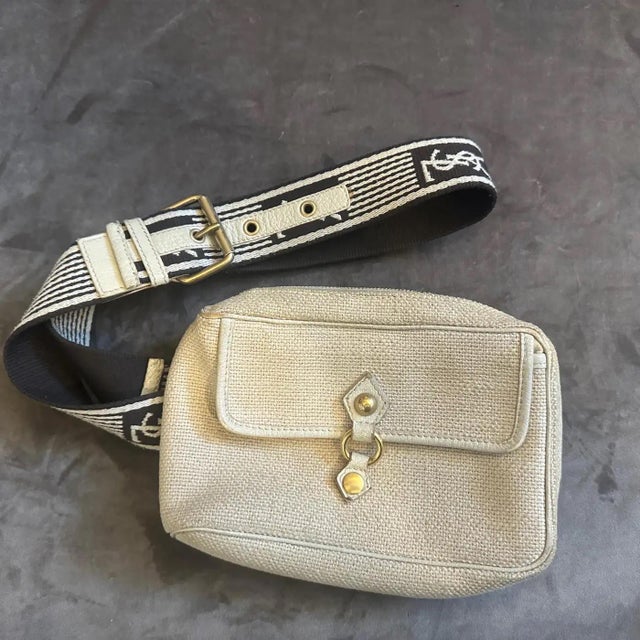1990s Vintage Fabric and Leather Logo Pouch by Yves Saint Laurent For Sale - Image 11 of 16
