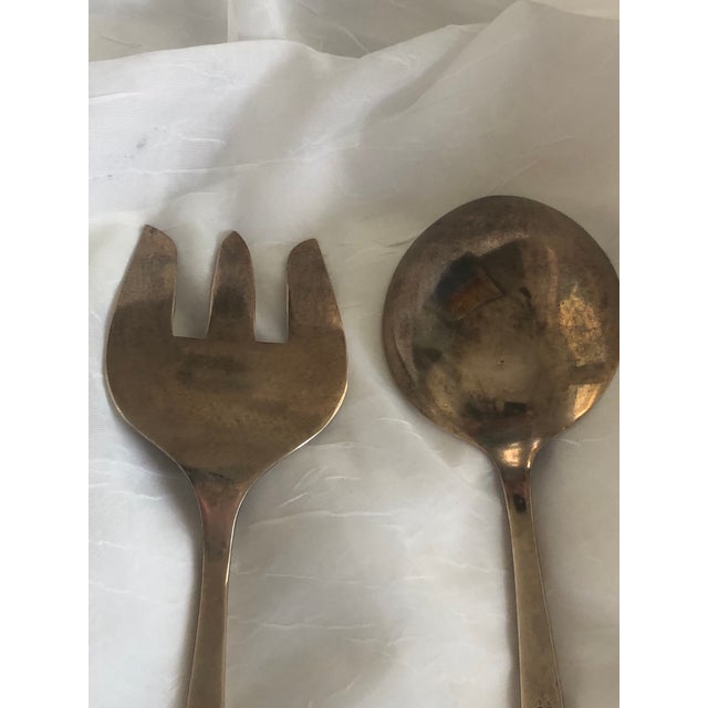 Vintage Siam Engraved Sterling Silver and Brass Serving Utensils Thailand For Sale - Image 6 of 9