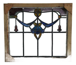 Antique Victorian Art Nouveau Leaded Stained Glass Floral Window Panel Framed