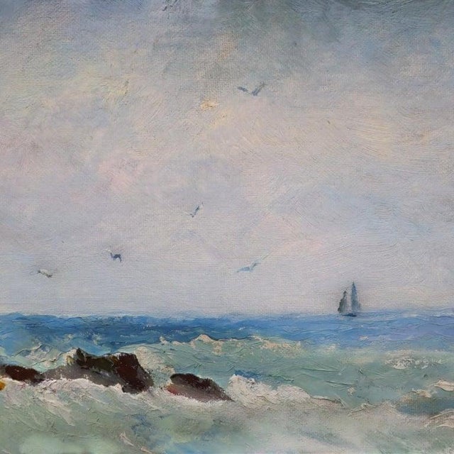 Oil on Board Painting of a Maine Coastal Scene Signed by Mo Henneman C1920 For Sale - Image 6 of 12