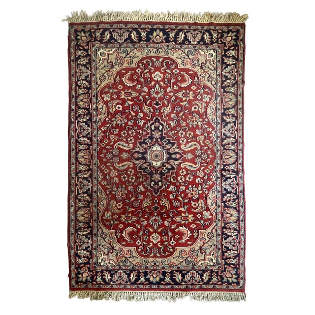 Hand-Knotted Jaipur Wool Rug with Floral Design, India, Late 20th Century For Sale - Image 9 of 9
