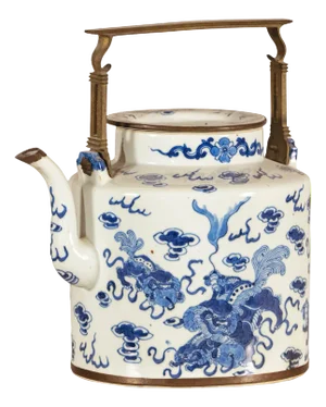 Blue and White Porcelain Teapot with Mythical Qilin and Auspicious Cloud Motifs