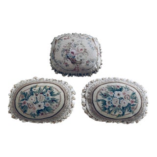 Set of 3 Luxury 18" Oval Hand-Woven Aubusson Tapestry Pillows - Down Filled For Sale