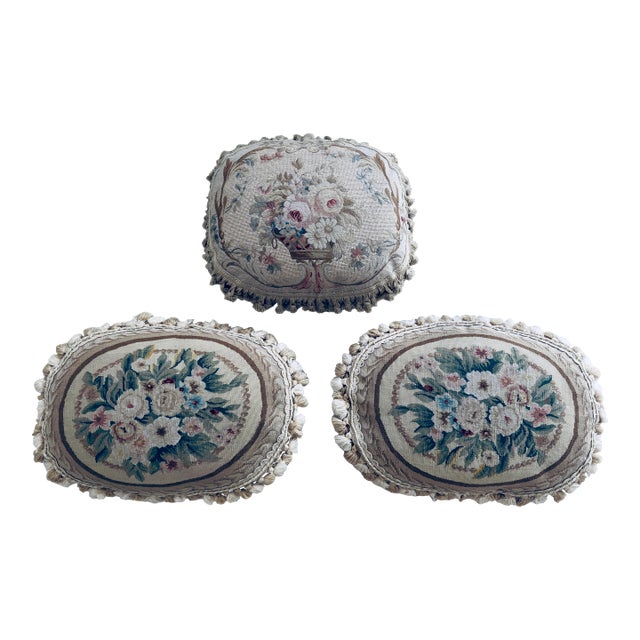 Set of 3 Luxury 18" Oval Hand-Woven Aubusson Tapestry Pillows - Down Filled For Sale