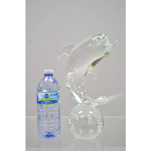 Royal Gallery Italian Crystal Glass 12" Dolphin Fish Sculpture Murano Style. Circa Late 20th Century. Measurements: 12" H...
