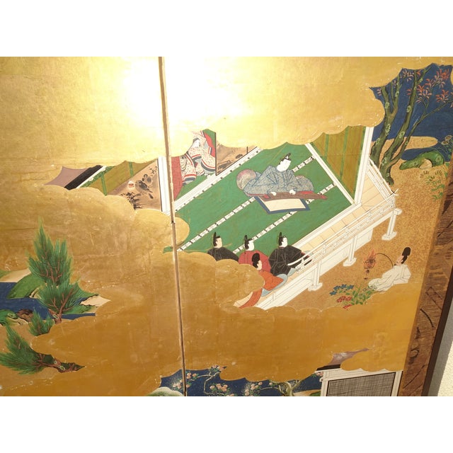 1800s Japanese Four Panel Screen Picture Genji Tokugawa W Letter of Authenticity For Sale - Image 14 of 15
