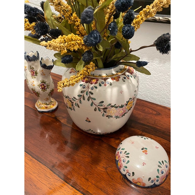 Vintage Handmade Sant'Anna Portuguese Lidded Jar With Companion Vase For Sale - Image 4 of 10
