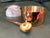 Gold plated sugar and creamer set with alabaster (marble tops): creamer with top is 5 in. tall with a diameter of 2 1/2...