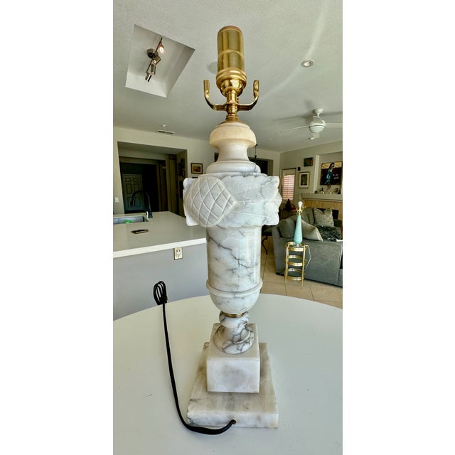 Alabaster Single Italian Urn Neoclassic Alabaster Table Lamp For Sale - Image 8 of 15