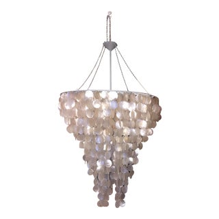 Worlds Away Extra Large Round Natural Capiz Shell Chandelier Light Fixture For Sale