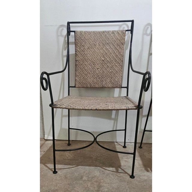 Solid Wrought Iron and Raffia/Rattan Uniquely Treated Armchairs - Set of 3 For Sale - Image 9 of 13