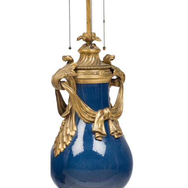 19th Century French Louis XV Style Robins Egg Blue Porcelain and Gilt Bronze Lamps - A Pair For Sale - Image 4 of 7