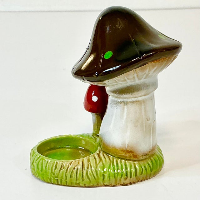 1980s Vintage Boho Chic Arts & Crafts Ceramic Mushroom Candle Votive Holder. For Sale - Image 10 of 16