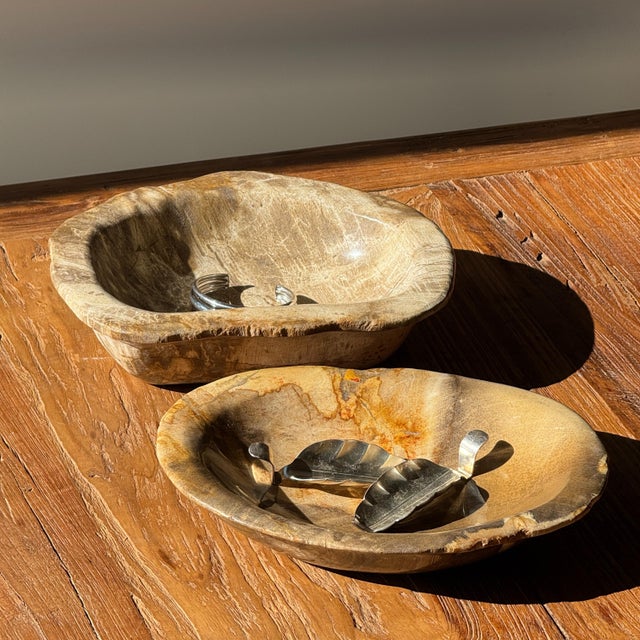 Dark Beige Oval Petrified Wood Bowl, 1980s For Sale - Image 6 of 8