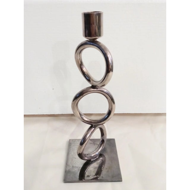 Christofle Silver Plated Vertigo Modern Circle Design Taper Candle Stick Holder For Sale In West Palm - Image 6 of 6