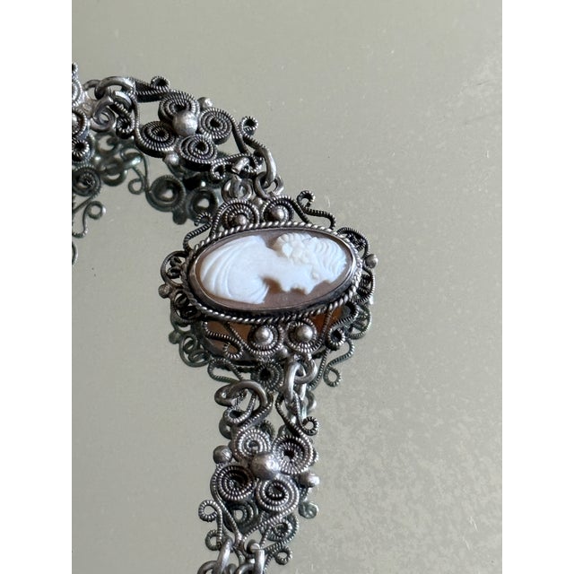 Vintage Mid-Century Cameo Filigree Link Bracelet, Circa 1940s For Sale - Image 10 of 10