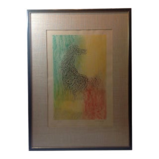 Vintage Mid Century Embossed Paper & Crayon Original Hand Colored Print by Hoi Lebadang For Sale