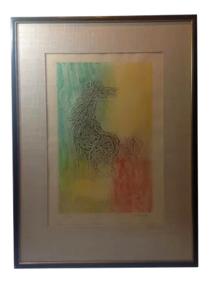 Vintage Mid Century Embossed Paper & Crayon Original Hand Colored Print by Hoi Lebadang