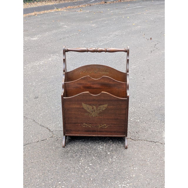 Traditional Vintage Mahogany Canterbury Magazine Rack Featuring a Scalloped Wood Design For Sale - Image 3 of 9