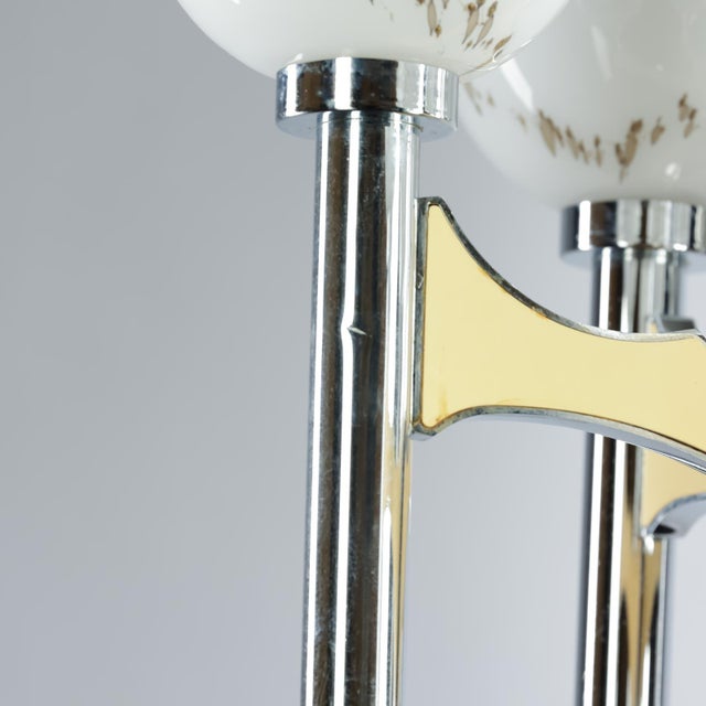 5-Light Chandelier in Chrome with Hand-Painted Glass Lamp Shades by Gaetano Sciolari, Italy, 1960s For Sale - Image 12 of 13