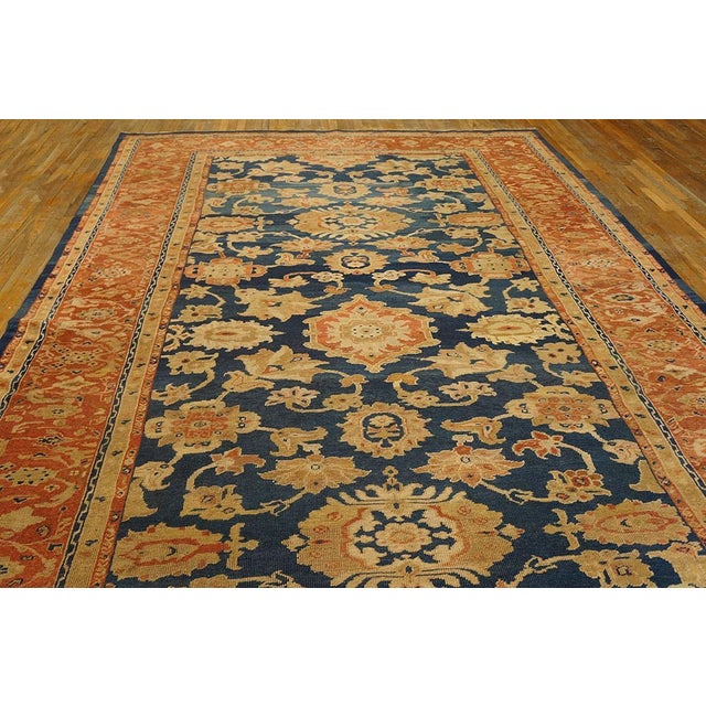 1880s Blue Navy Rustic Traditional Antique Persian Sultanabad 9' 3" X 13' 8" Handknotted Wool Carpet For Sale - Image 9 of 10