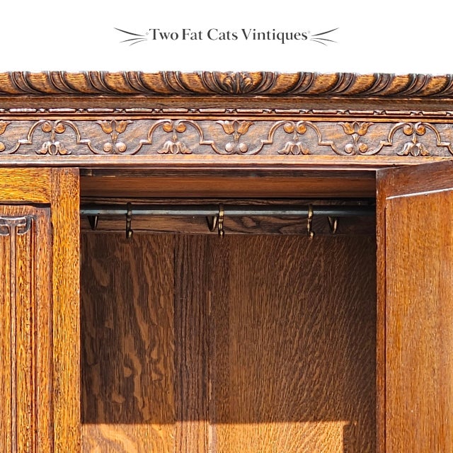 Late 19th Century Antique Victorian Oak Wardrobe | Armoire | 3-Piece Knockdown | Beveled Mirror | Key | 19th Century For Sale - Image 5 of 18