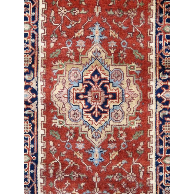 Traditional Serapi Rust/Navy Wool Runner- 2' 6'' X 8' 0'' For Sale - Image 3 of 9