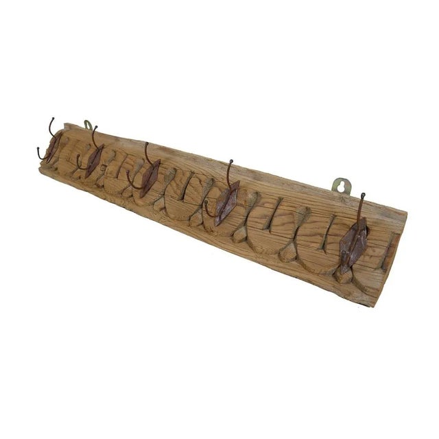Antique Wood Handcarved Wall Coat Rack, 1890s For Sale - Image 5 of 12