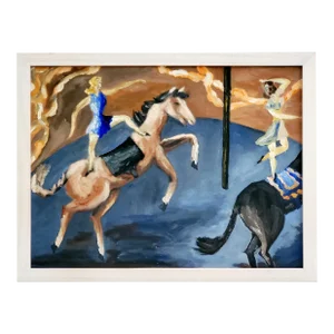 1950s "Blue Bigtop" Circus Acrobat Oil Painting by Anne Woodford, Framed