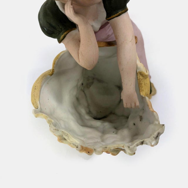Early 20th Century Bisque Woman Figurine Planter – 8" Hand-Painted For Sale - Image 5 of 7