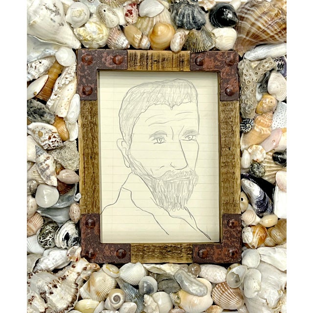 Figurative Vintage 1960's Portrait Sketch of Michelangelo in Coquillage Frame For Sale - Image 3 of 12