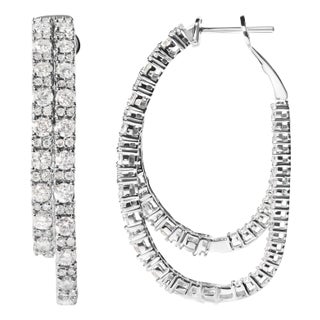 14K White Gold 4.0 Cttw Diamond Asymmetrical Inside Out Double-Hoop Earrings (I-J Color, I1-I2 Clari For Sale