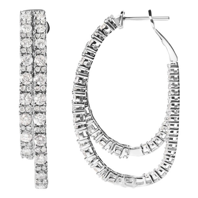 14K White Gold 4.0 Cttw Diamond Asymmetrical Inside Out Double-Hoop Earrings (I-J Color, I1-I2 Clari For Sale